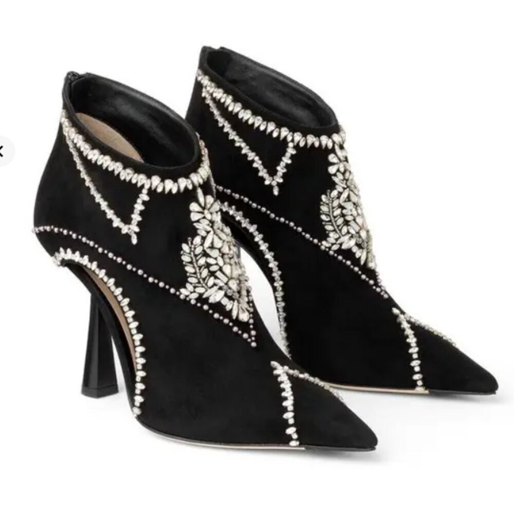JIMMY CHOO Kendrix 100 - Suede Booties with Embroidery Black/White